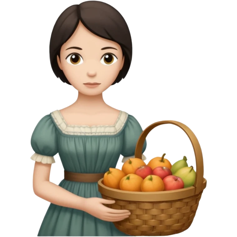 Thoughtfut emily dickinson with baskwt on her ar. emoji