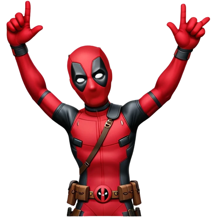 Deadpool with hand up and two finger winner emoji