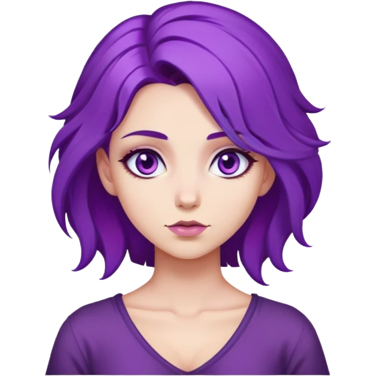 girl with large chest, purple hair, purple eyes emoji