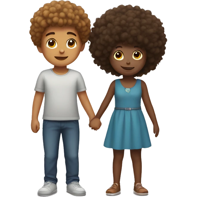 boy with fluffy hair holding hands with girl emoji