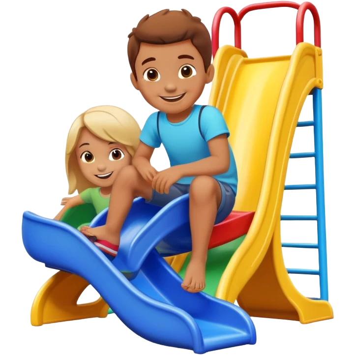 colorful playground slide with a smiling child, fun and friendly emoji
