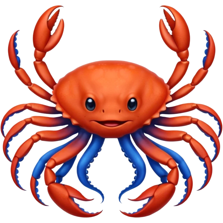a red crab with two claws and a blue octopus are friends emoji