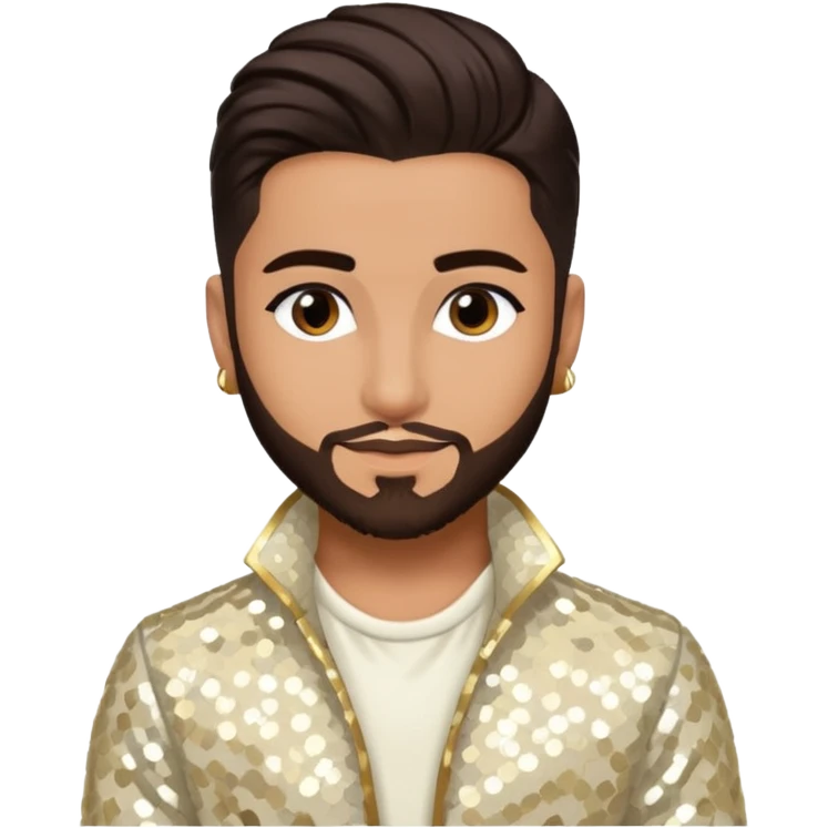 Maluma with dark brown hair, ivory sequin outfit emoji