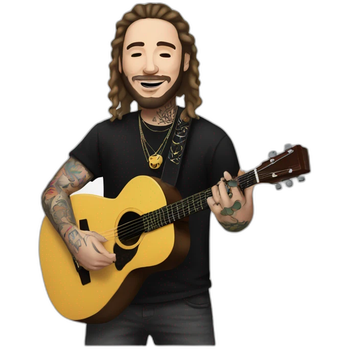 post malone with face tattoos and a guitar emoji