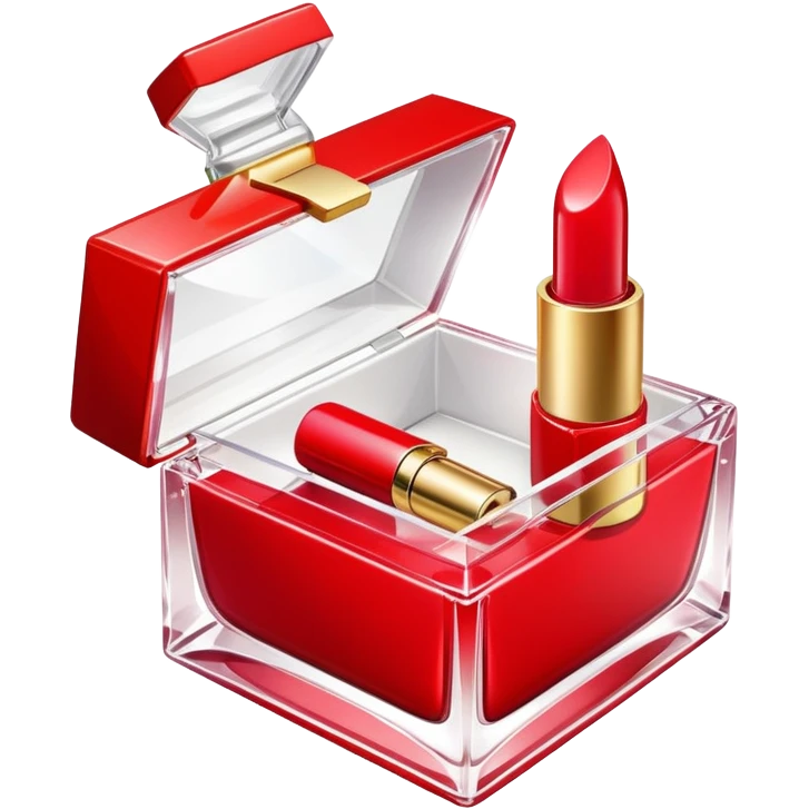 an opened box with a lipstick and a small perfume bottle inside emoji