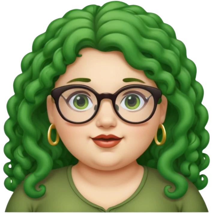  glassess and green curly long haired fat girl earrings emoji