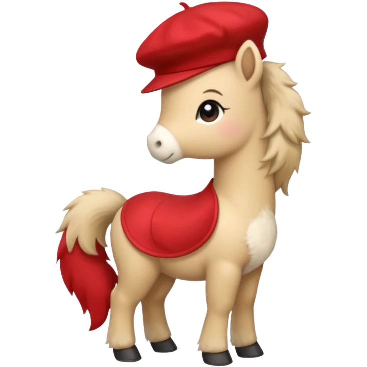 A cute pony (horse) emoji, full body, standing in side view, wearing a stylish red beret. emoji