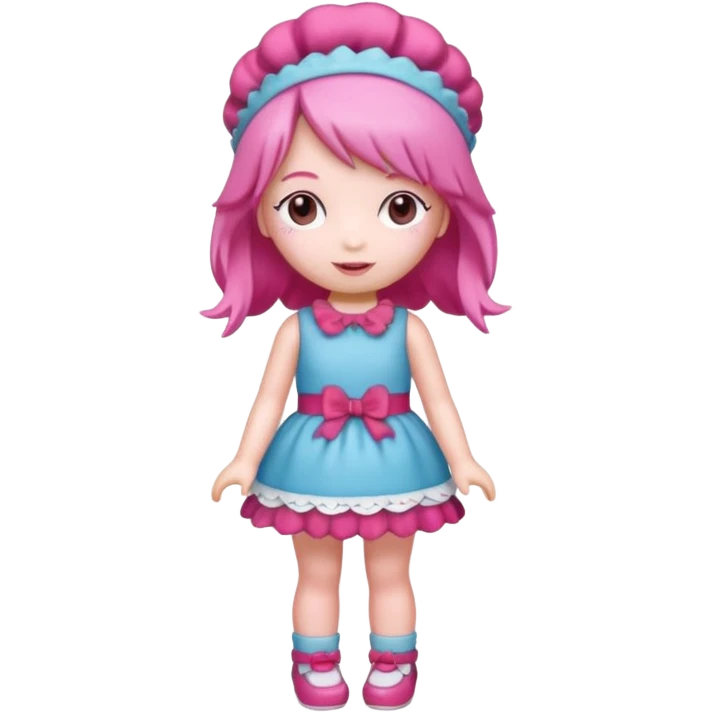 Isolated detaile illustration incredibly raspberry torte doll figurine full body with pink hair and a raspberry hairband emoji