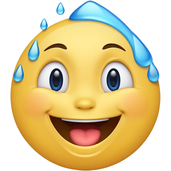 Emoji, yellow round laughing face, blue tears of joy on it  emoji