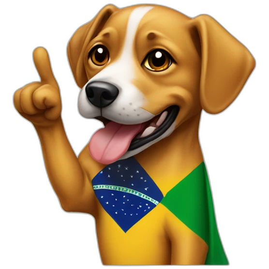 middle finger caramel street dog wearing a brazilian flag emoji