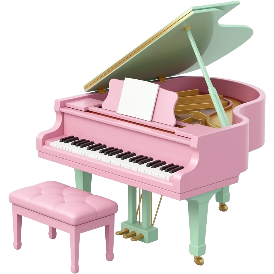 soft pink green piano without chair, transparent background inspired by barbie colour pallete emoji
