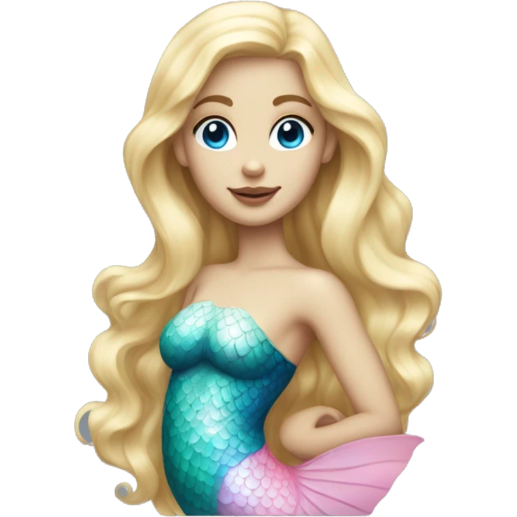 Beautiful, blonde haired, blue eyed, white, mermaid with pink tail emoji