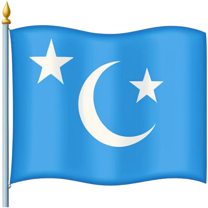 East Turkistan flag emoji-style, bright sky-blue rectangle, white crescent and star in top-left corner, flat, simple, no flagpole, tiny icon.”

 emoji