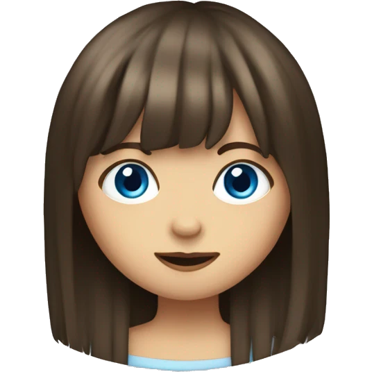 A girl with medium-length brown hair with blue eyes and a fringe curtain emoji
