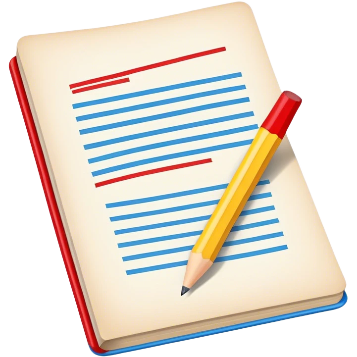 Vintage comic book emoji: an open comic book with classic panels, bold lines, and vibrant colors like red, yellow, and blue. A pencil writes text on the page, symbolizing the creation of the story. Transparent background, evoking the classic feel of old-school comics. emoji