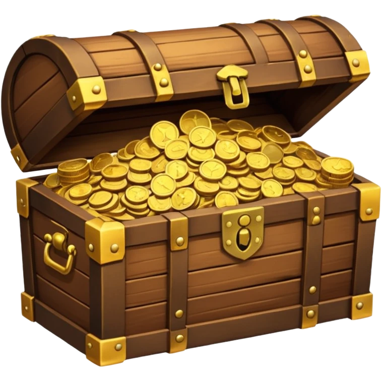 wooden brown treasure chest filled with coins pack in gradient emoji