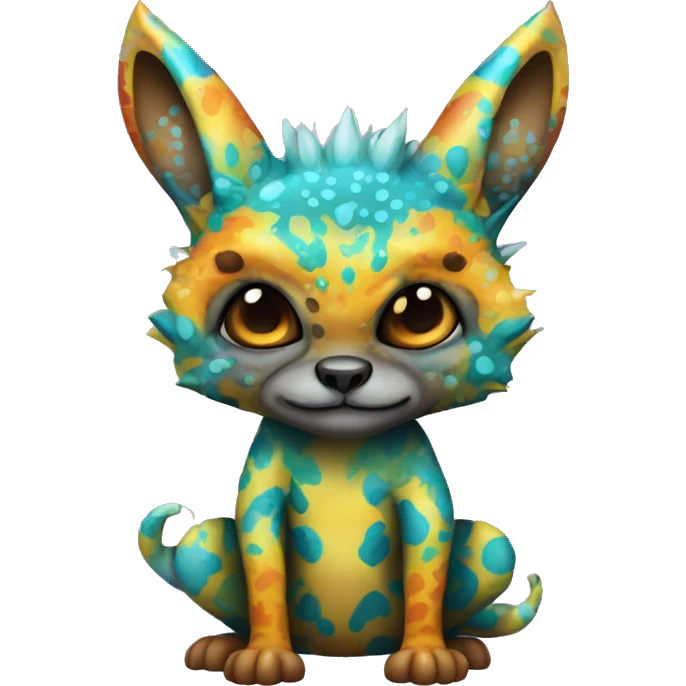 a colorful edgy vernid-fionbri-animal-creature with splash patterns full body emoji