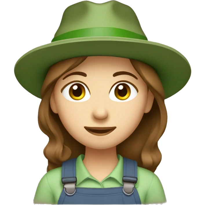 A gardener woman, brown hair , green eyes, wearing hat light brown  emoji