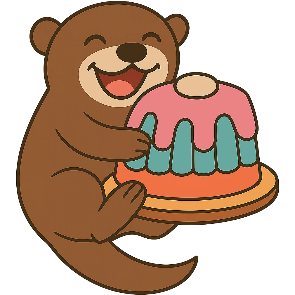 Make the otter visually good looking and well shaped with only 1 layer (no multi-layer effect), keeping all other design elements unchanged and transparent background. emoji