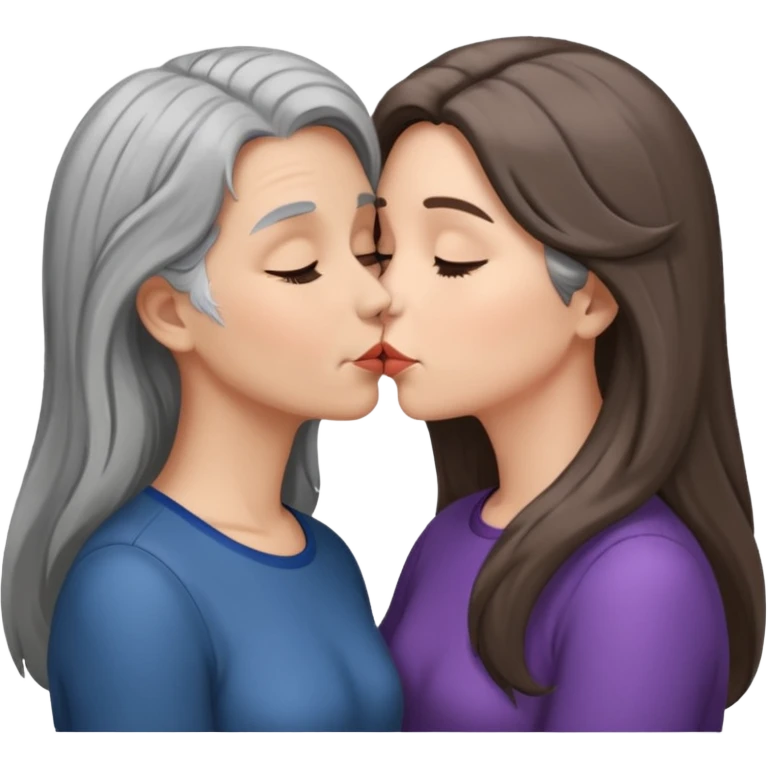 2 Frauen, die sich küssen, davon 1 grauhaarig, 1 braunhaarig, lange Haare emoji