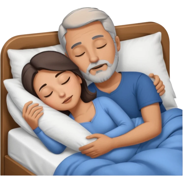 Man with grey hair and beard,beautiful brunette woman sleeping in bed together in the spooning position  emoji