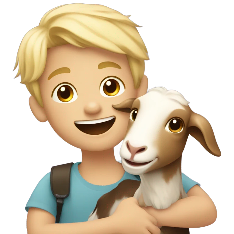 smiling boy with blonde hair mixed with a goat emoji