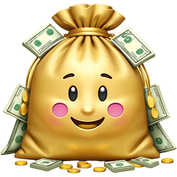 Luxury 3D emoji, overflowing money bag, stacks of cash, premium lighting, rich glossy look, ultra clean, transparent background


 emoji