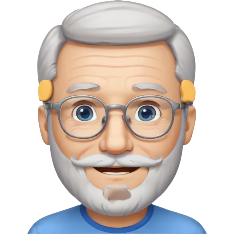Create me an emoji of an old man. Gray really short size hair. Gray follow-up full beard. Squarer Glasses. Blue eyes. Little smile emoji