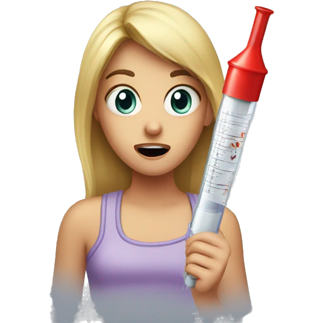 girl scared looking at a huge syringe emoji