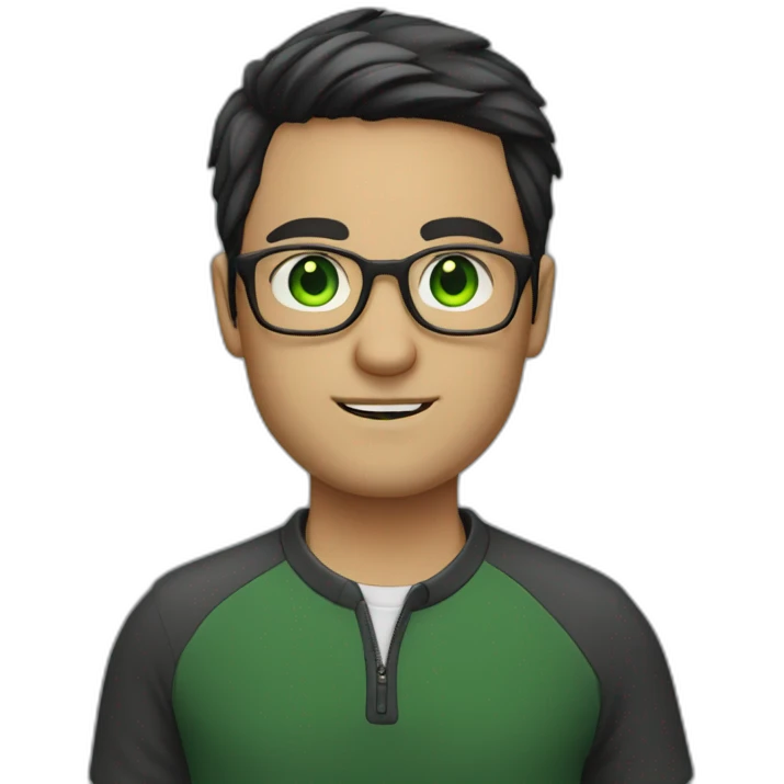 IT guy in round glasses with green eyes and dark hair emoji