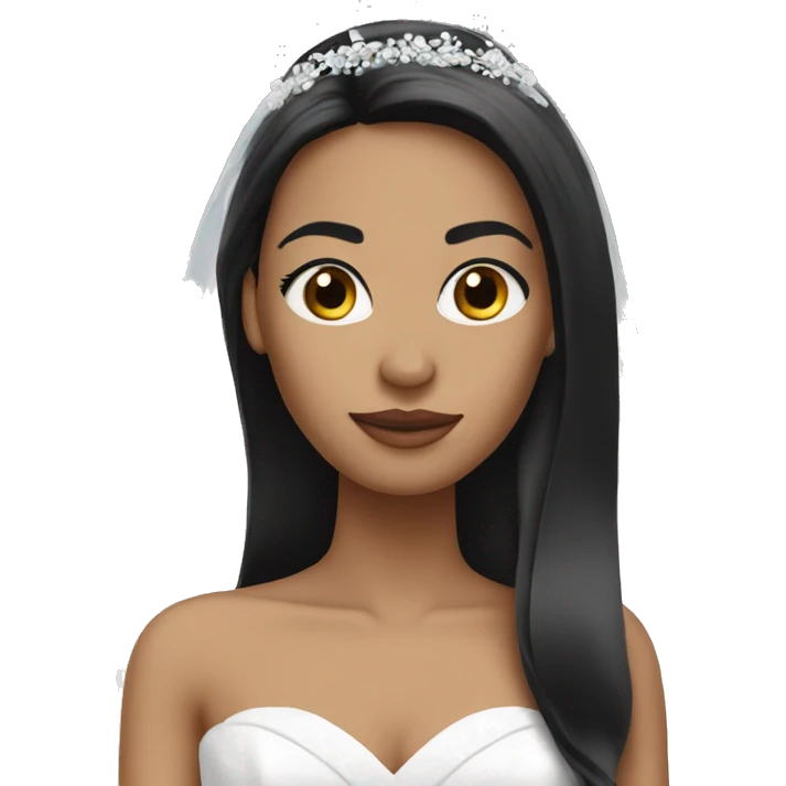 wedding bride with long black straight hair black eyes emoji