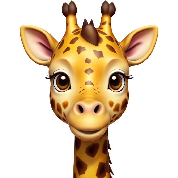 Cinematic Cute Giraffe Portrait Emoji, Head tilted playfully and inquisitively, featuring a glossy, patterned Fur of warm yellows and browns with delicate white spots, round, sparkling eyes filled with curious wonder, Simplified yet irresistibly adorable features, highly detailed, glowing with a warm, friendly glow, high shine, affectionate and gentle, stylized with a touch of savannah whimsy, bright and endearing, soft glowing outline, capturing the essence of a mischievous yet loving giraffe, so playful it feels like it could gallop out of the screen and into your arms! emoji
