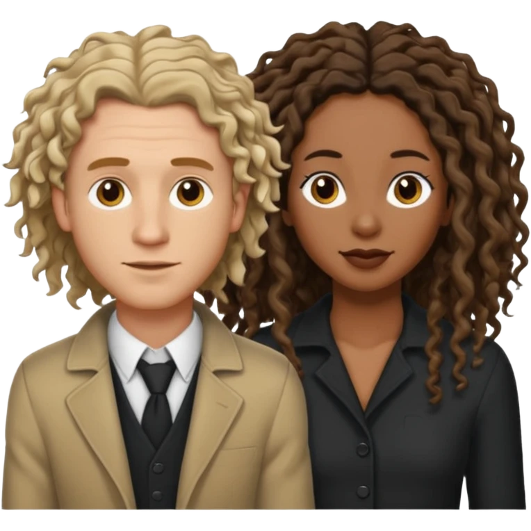 White boyfriend with medium wavy to curly hair with a black girlfriend with shoulder length thin curly dreadlocks emoji