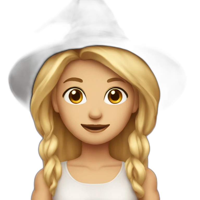 blonde with brown eyes, with a witch hat on her head emoji