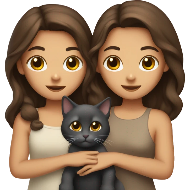 Two brunettes and two cats in their hands emoji