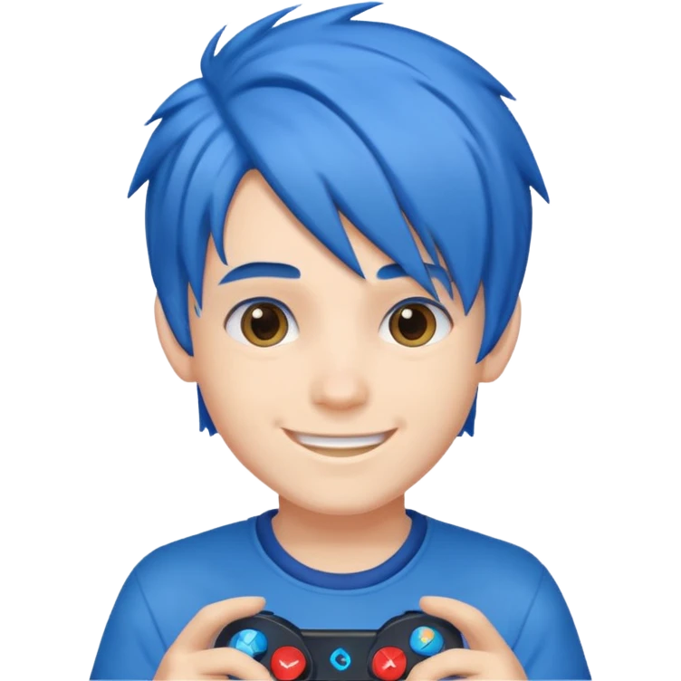 blue gamer Boy happy blue hair emoji