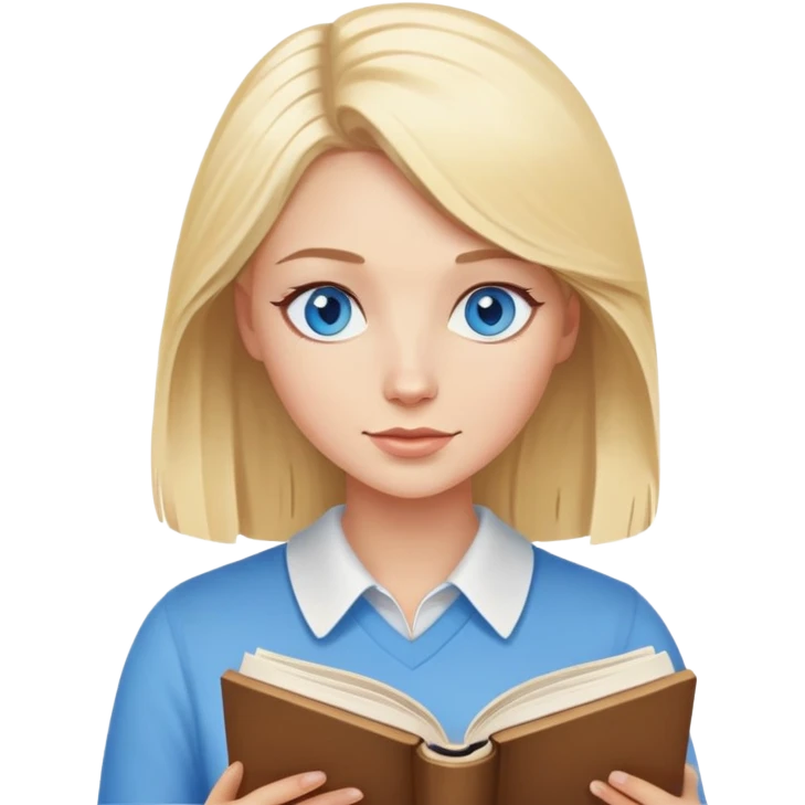 Blonde woman with blue eyes reading a book emoji