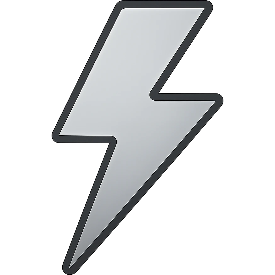 flat silver lightning bolt emoji, monochrome metallic palette, clean vector lines, slight inner shadow for depth, iOS emoji style, 512x512 pixels emoji