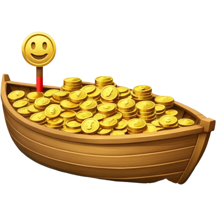 emoji of gold coins on the boat in the sea emoji