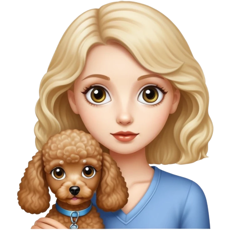A beautiful white girl with big eyes, and a miniature Poodle. emoji