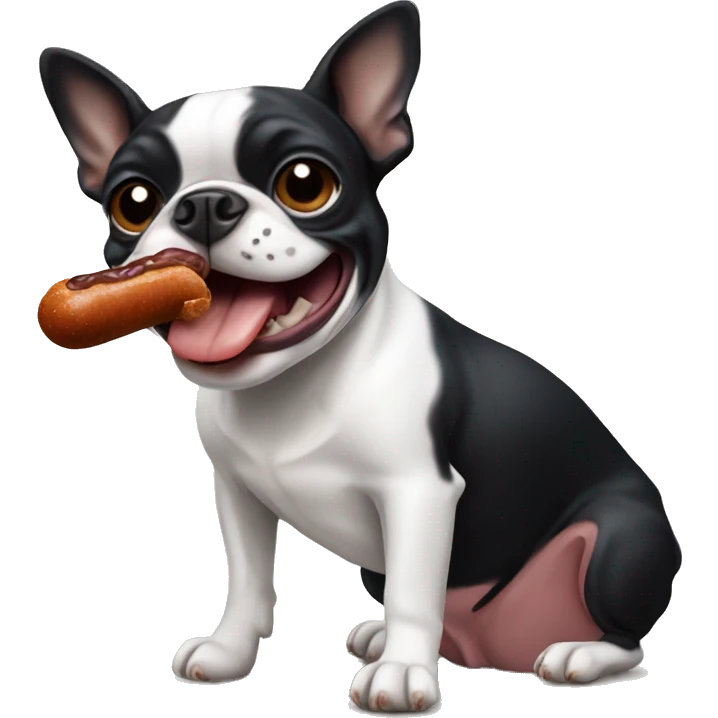 boston terrier eating a sausage emoji