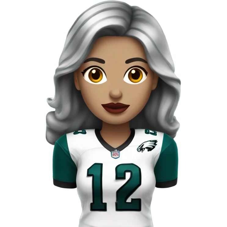  White female dark hair red lips wearing Philadelphia Eagles jersey emoji