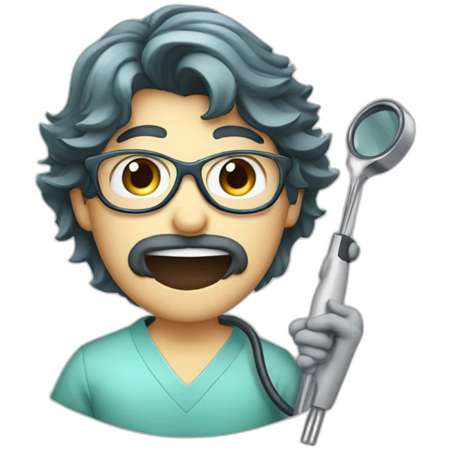 Dentist-middle length of hair-with glasses-holding mouth mirror and handpiece -eyesmile emoji