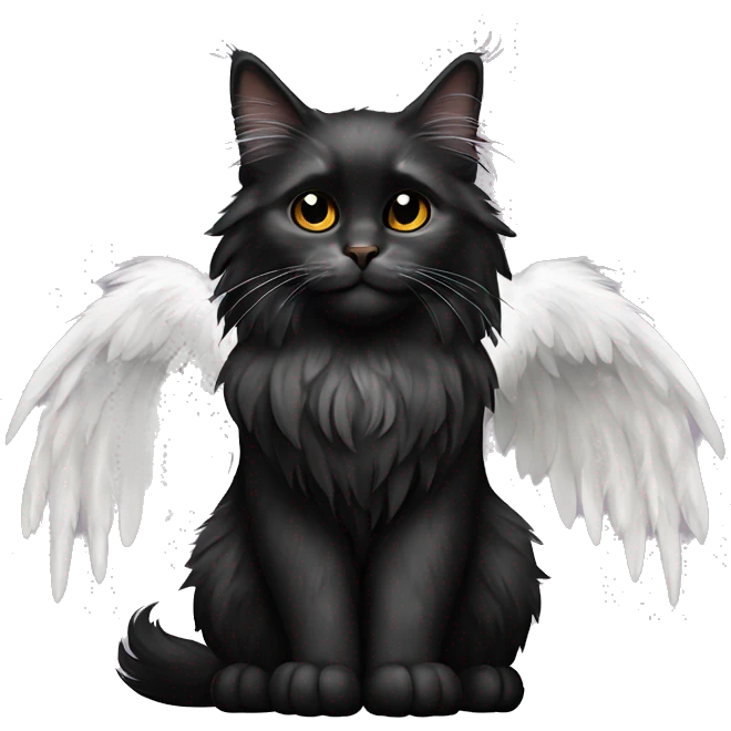 Black Maine coon with  Angel’s wings emoji
