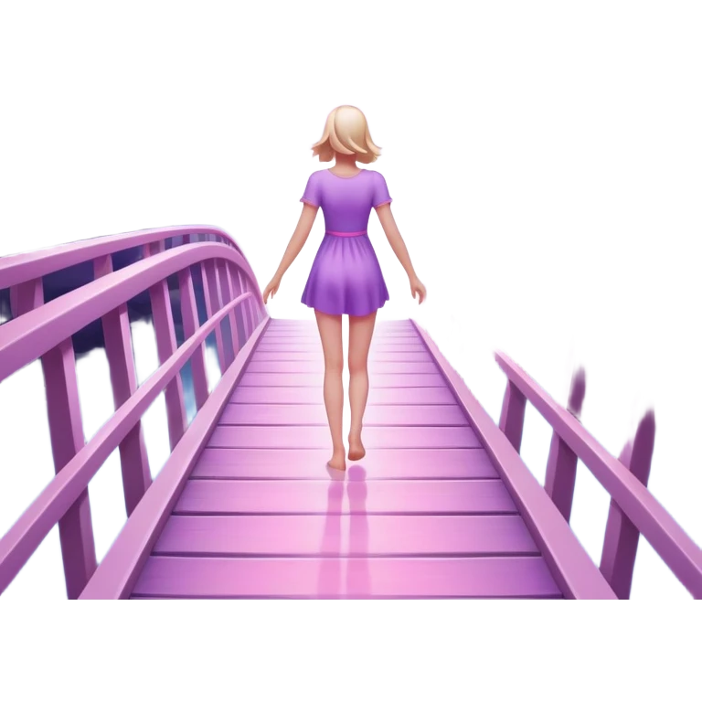 
A small figure walks across a glowing bridge, holding soft pink and purple orbs in each hand—symbolizing compassion and forgiveness. A gentle heart aura trails behind them, showing healing in motion. emoji
