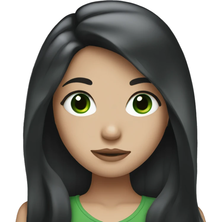 White girl with long black hair and green eyes  emoji