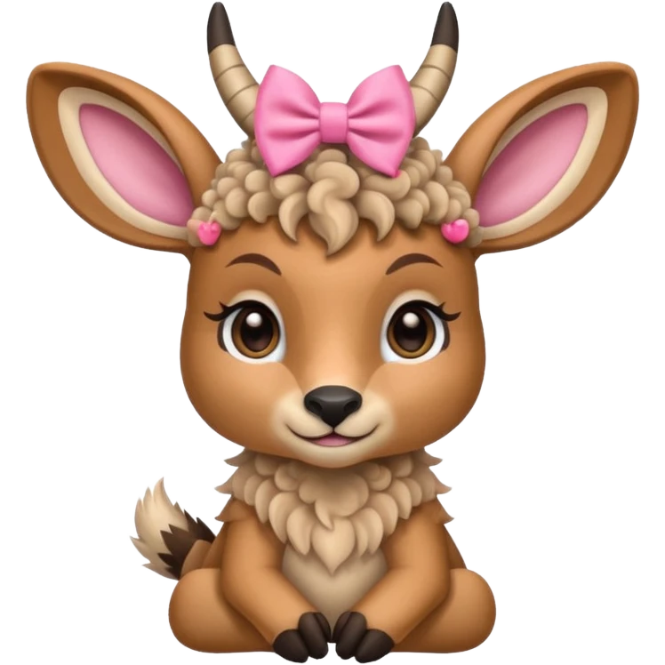 cute gazzelle with curly fur, sitting down, wearing a pink bow on its head. Realistically  emoji