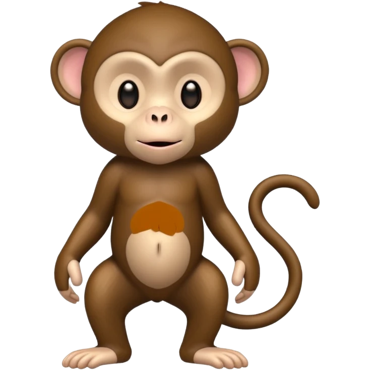 Cute 2.5D shading with fur and dark brown color Graphics. Front View Standing Monkey. For kids. emoji