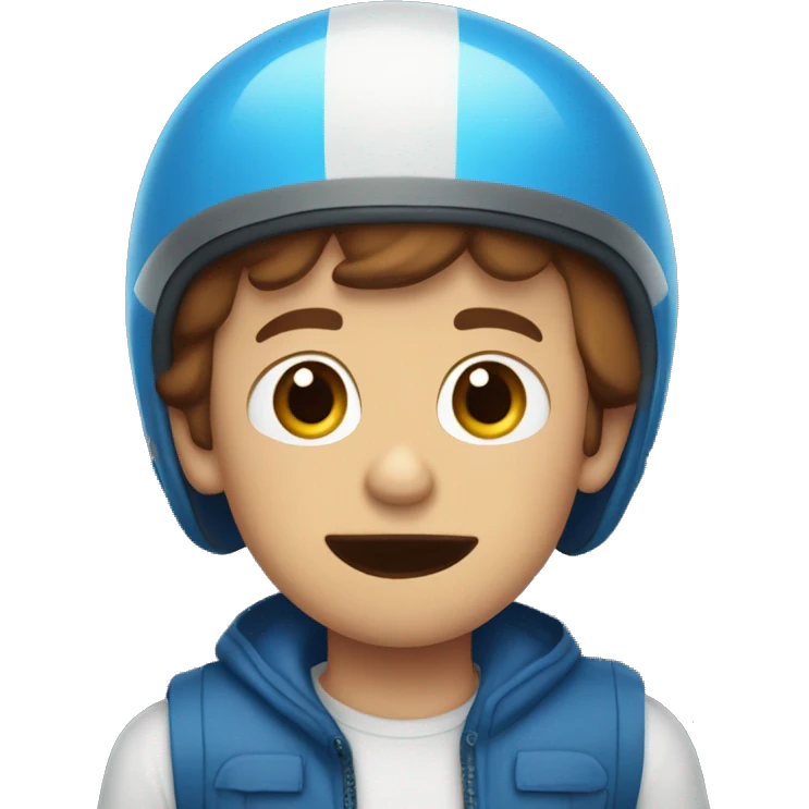 stupid boy with big blue eyes buck teeth and brown hair under his blue bicycle helmet emoji