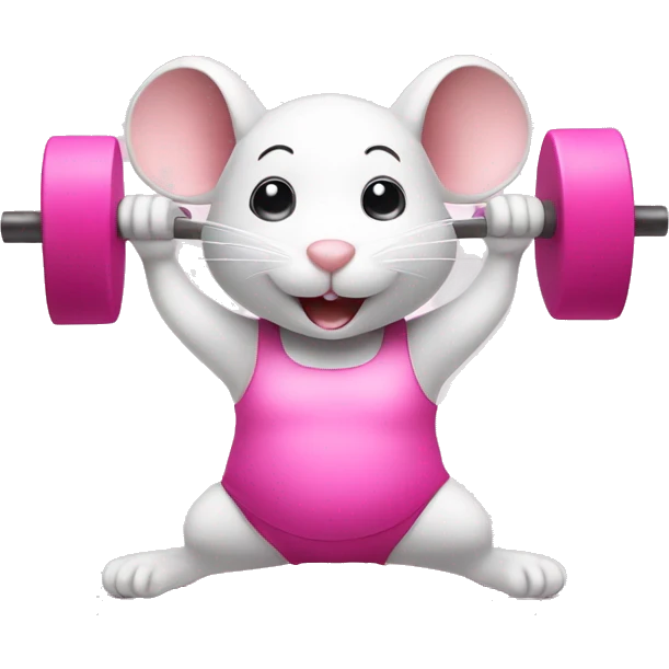 Cute white mouse doing pilates with pink weights emoji